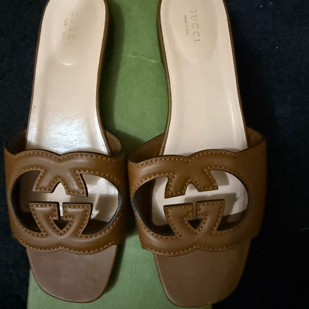 Gucci Brown Leather Slide Sandals